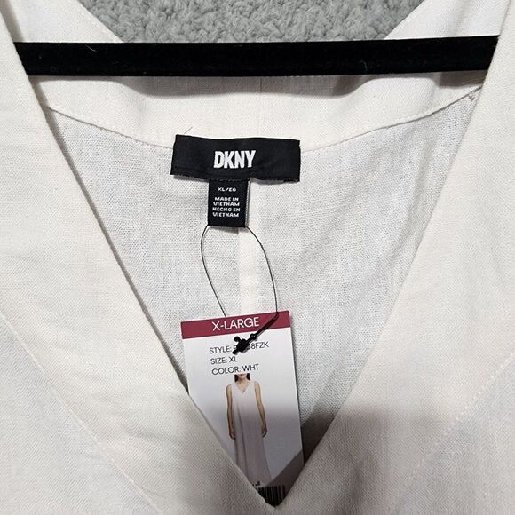 DKNY White Linen Breathable Side Slits Pullover Soft Sleeveless Dress SZ XL NWT - Picture 2 of 8
